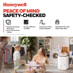Honeywell TP70WKNR 50 Pint (70 Pint 2019 DOE Standard) Energy Star Portable Dehumidifier With Mirage Display, White -Fit Machines Hub AMZ DEH TP Smart A MainImages PeaceofMind 1800x1800 5e3ceed4 c47d 48b9 8588 4d94a8e50fed scaled