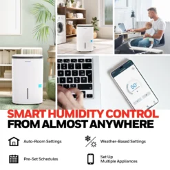 Honeywell TP70AWKNR 50 Pint (70 Pint DOE 2019 Standard) Smart Portable Dehumidifier With Alexa Voice Control, White -Fit Machines Hub AMZ DEH TP Smart A MainImages SmartApp 1800x1800 2b4284fe 6b28 403f b79c 45fcc23a6e4f scaled