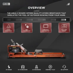 Aqua 2 Wooden Hydro Rowing Machine - Foldable Hydro Resistance Rower For Home Use, 9 Readout LCD Monitor -Fit Machines Hub AQUA220231copy2