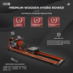 Aqua 2 Wooden Hydro Rowing Machine - Foldable Hydro Resistance Rower For Home Use, 9 Readout LCD Monitor -Fit Machines Hub AQUA220232