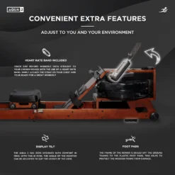 Aqua 2 Wooden Hydro Rowing Machine - Foldable Hydro Resistance Rower For Home Use, 9 Readout LCD Monitor -Fit Machines Hub AQUA220235
