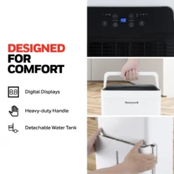 Honeywell TPFIT32AWK 32 Pint Smart Portable Dehumidifier With Alexa Voice Control, White -Fit Machines Hub Design for comfort