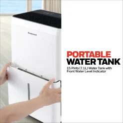 Honeywell TPFIT50APWK 50 Pint Smart Portable Dehumidifier With Alexa Voice Control And Pump, White -Fit Machines Hub Pump portable