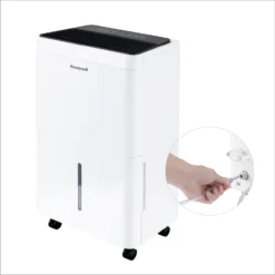 Honeywell TPFIT50APWK 50 Pint Smart Portable Dehumidifier With Alexa Voice Control And Pump, White -Fit Machines Hub Pump Left