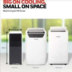 Honeywell HX2CESAWG8 8000 BTU, 500Sq. Ft. Slim Portable Air Conditioner With Fan, Dehumidifier 29 Honeywell HX2CESAWG8 8000 BTU, 500Sq. Ft. Slim Portable Air Conditioner With Fan, Dehumidifier -Fit Machines Hub Small on Space HXMNHW 21Mar2025 v2