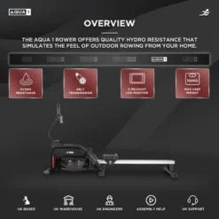 Aqua 1 Hydro Rowing Machine - Hydro And Elastic Dual Resistance Rower For Home Use, 11 Readout LCD Monitor -Fit Machines Hub aqua 1 2023 1 copy 2