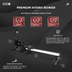 Aqua 1 Hydro Rowing Machine - Hydro And Elastic Dual Resistance Rower For Home Use, 11 Readout LCD Monitor -Fit Machines Hub aqua 1 2023 2 updated icon