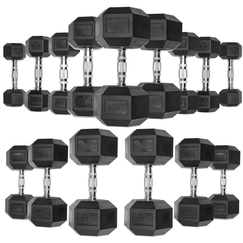 Rubber Hex Dumbbells 4kg - 32kg 1 Rubber Hex Dumbbells 4kg - 32kg
