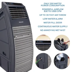 Honeywell CO301PC 969 CFM 590 Sq. Ft. Powerful Outdoor Evaporative Air Cooler With Beverage & Storage Compartment, Gray -Fit Machines Hub honeywell co301pc 969 cfm 590 sq ft powerful outdoor evaporative air cooler with beverage storage compartment gray evaporative air cooler honeywell 107781