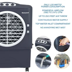 Honeywell CO48PM 1702CFM 1037 Sq. Ft. Outdoor Evaporative Air Cooler, Gray -Fit Machines Hub honeywell co48pm 1702cfm 1037 sq ft outdoor evaporative air cooler gray evaporative air cooler honeywell 329212