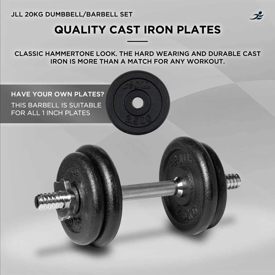 20kg Cast Iron Dumbbell/Barbell Set 5 20kg Cast Iron Dumbbell/Barbell Set - Image 5