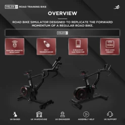 Velox 2 Road Training Exercise Bike - Advanced Electro-Magnetic Resistance Road Bike Simulator, App Compatibility, Heart-Rate Sensors -Fit Machines Hub velox 2 2023 overview corrected