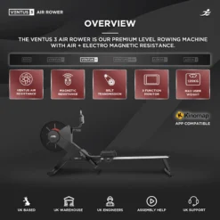 Ventus 3 Air Rowing Machine - Air And Electro-Magnetic Dual Resistance Rower For Home Use, 11 Readout LCD Monitor -Fit Machines Hub ventus 3 1